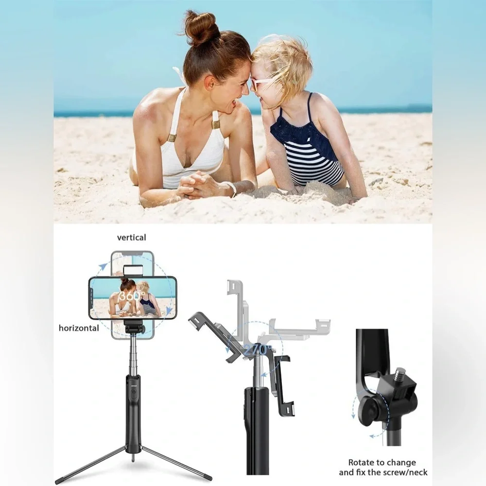 Brand New MPOW PA168A Black Tripod Selfie Stick with Fill Light with Remote